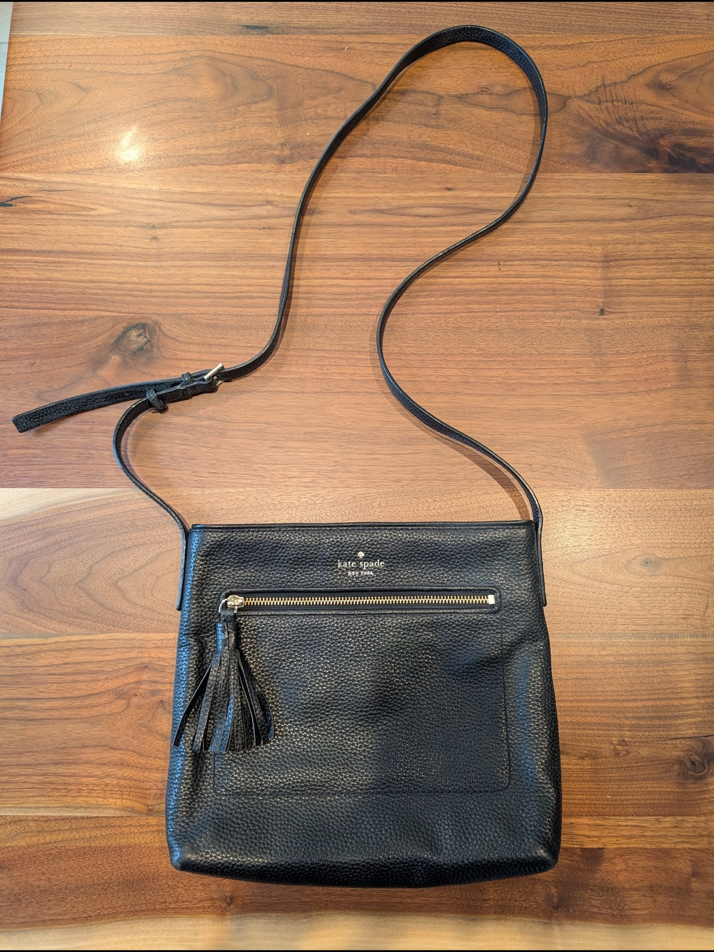 kate spade Black Pebbled Leather Tassel Crossbody Bag